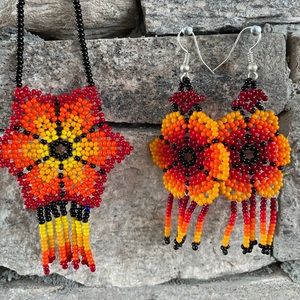 Handmade Huichol Jewelry Set - Earrings/Necklace